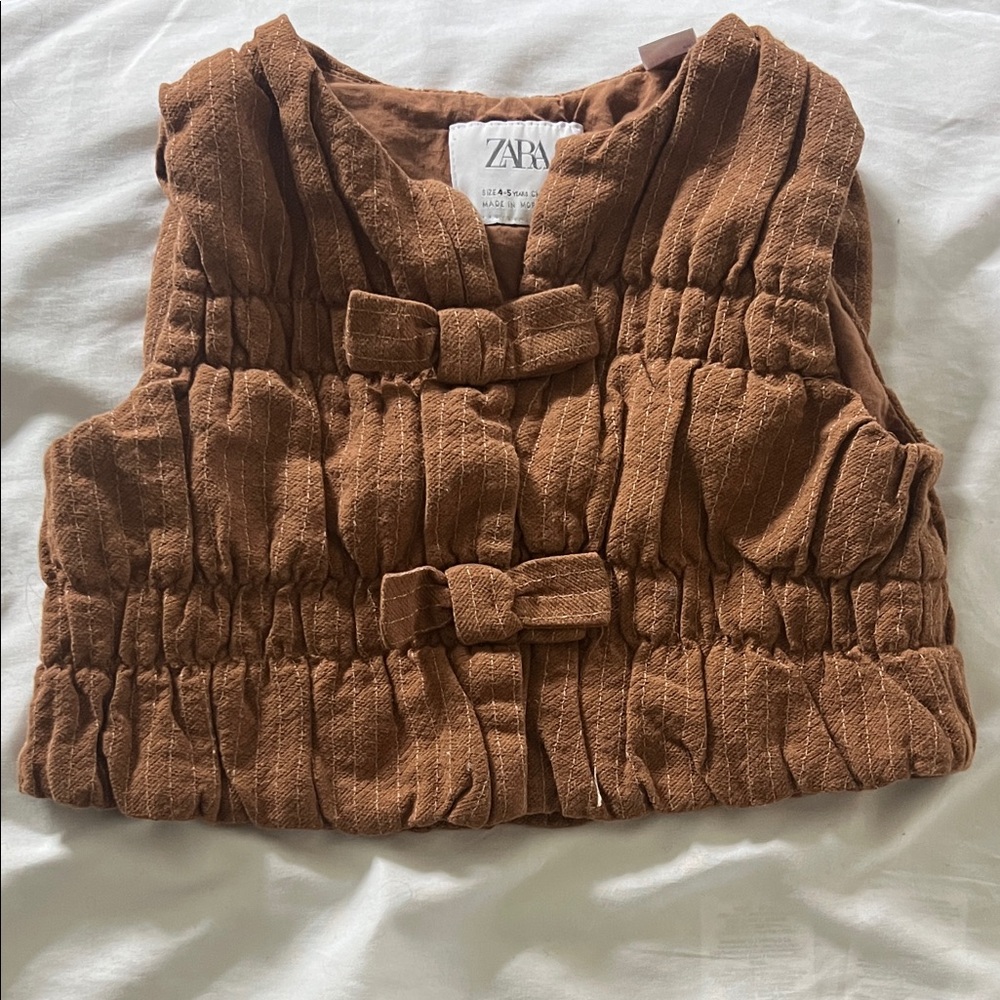 Zara Rust Brown Textured Sleeveless Knot-Front Vest